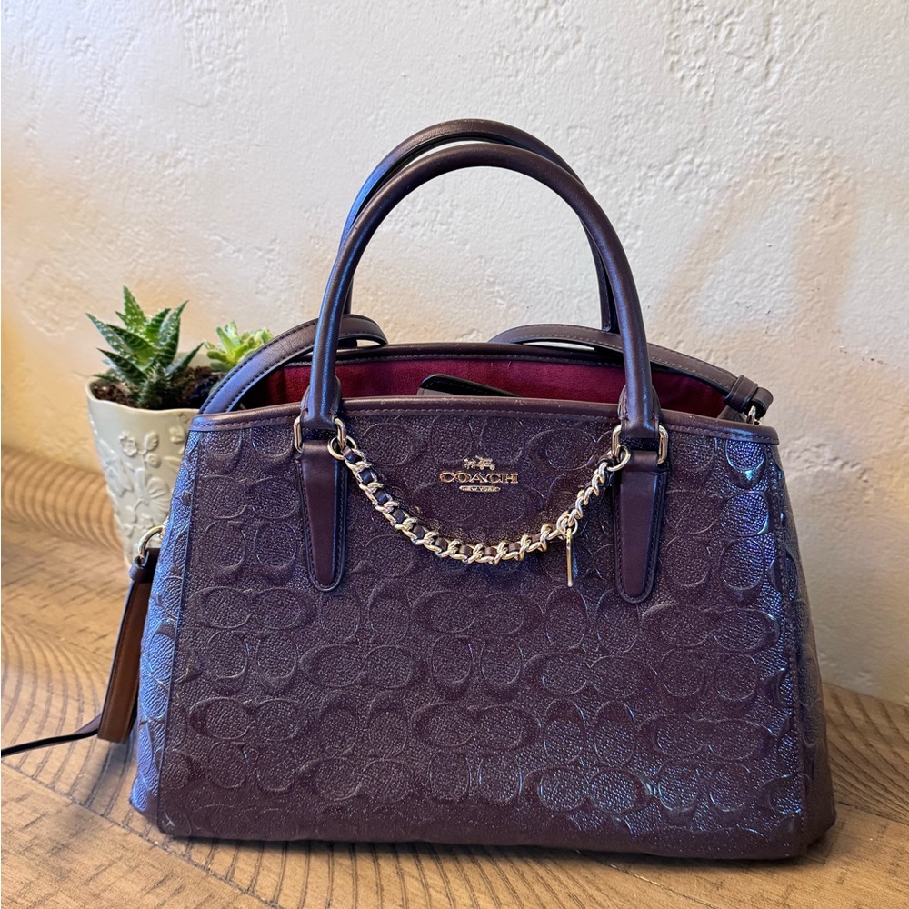 Coach Purple Embossed Leather Handbag set